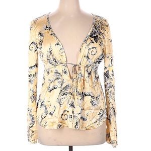 St. John Floral V-neck Bell Sleeve Blouse